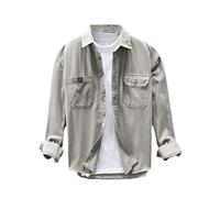 Rfmfkkg Camisa de manga larga marrón para hombre, camisas de algodón con puños para hombre, camisa de dos bolsillos para estar en casa