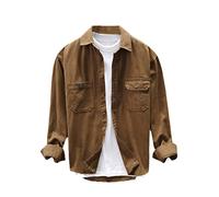 Rfmfkkg Camisa de manga larga marrón para hombre, camisas de algodón con solapas dobladas, camisa de dos bolsillos para estar en casa