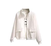 Rfmfkkg Chaqueta de béisbol para mujer, delgada, suelta, para estudiantes, cuello redondo, chaquetas bomber casuales, blanco, XXL