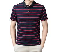 Rfmfkkg Polo de verano para hombre, de algodón, de manga corta, a rayas, estilo casual, Vino Tinto, XL