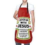 RFSHOP Delantal cristiano ajustable con pechera Catch Up With Jesus, resistente a las gotas de agua, con bolsillos, delantales de cocina para mujeres, hombres, chefs (33 x 28 pulgadas, Imagen, Taille