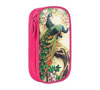 RFSHOP Estuche oriental con diseño de pavo real sobre árbol de flores, gran capacidad, bolsa de almacenamiento grande para bolígrafos, duradera, 3 compartimentos, imagen, Talla única, Pinafore