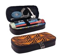 RFSHOP Estuche para lápices de piel con diseño de leopardo y tigre, naranja, gran capacidad, con cremallera, estuche de cuero duradero, imagen, Talla única, Pinafore