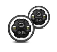 RFSHOP LáMparas Intermit Para Wrangler Para Jeep Para Faro Todoterreno H4 200W 6000K 3500K 130000LM 24V Lámpara Coche 7 Pulgadas LED Redondo Faro Engranaje Ojo De Ángel Intermitentes(2 piezas)