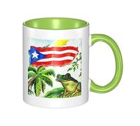 RFSHOP Taza de café de cerámica, diseño de bandera de Puerto Rico, rana y palmeras, taza de cerámica de viaje, tazas de té personalizadas, taza de bebida, tazas de leche, para uso doméstico en la
