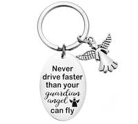 RFTWXHPN Llaveros de regalo para conductores para adolescentes, niños y niñas, nunca conduces más rápido que tu ángel de la guarda puede volar, llavero para hijo, hija, conduce, seguro, para nieta y