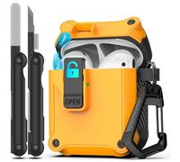 RFUNGUANGO Airpod Fundas Protectoras de 2ª/1ª generación emergente automática con Clip de Bloqueo de Seguridad, Estuche rígido a Prueba de Golpes de Cuerpo Completo con Llavero,Amarillo