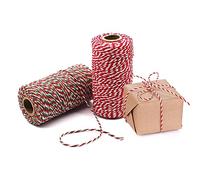 RFWIN - Cuerda de algodón para manualidades, 200 m, color rojo, verde y blanco para cocina, hornear, carniceros, manualidades, manualidades