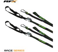RFX Anillos de amarre de carrera Serie 1.0 (negro/alta visibilidad) con hebilla adicional y clip de mosquetón.