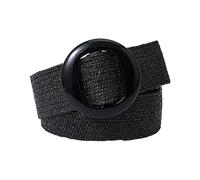Rfxcom Cinturón con Hebilla Ajustable para Mujer, Banda Elástica Tejida, Cinturón Ancho Trenzado, Color paja, Vintage, Negro, Talla única