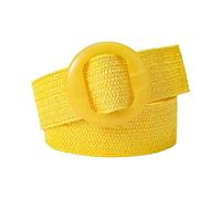 Rfxcom Cinturón con Hebilla Ajustable para Mujer, Banda Elástica Tejida, Cinturón Ancho Trenzado, Color paja, Vintage, Amarillo, Talla única