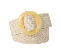 Rfxcom Cinturón con Hebilla Ajustable para Mujer, Banda Elástica Tejida, Cinturón Ancho Trenzado, Color paja, Vintage, Beige, Talla única