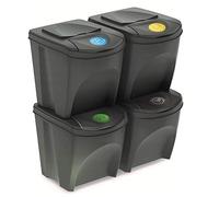 rg-vertrieb Cubo de basura, sistema de separación de basura, 100 L, 4 x 25 L, 3 colores (gris)