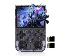 RG353V Consola de juegos portátil compatible con sistema Dual OS Android 11 y Linux, soporte 2.4G/5G WiFi 4.2 Bluetooth 64G tarjeta SD, batería de alta capacidad de 3200 mAh, color morado transparente