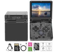 RG35XXSP - Consola de juegos retro de mano con pantalla IPS de 3.5 pulgadas, tarjeta TF de 64 GB con más de 5500 juegos, batería de 3300 mAh, compatible con WiFi, Bluetooth HD (negro transparente)