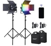 RGB 608 - Lámpara de vídeo LED con control de aplicación y kit de soporte, 2 x 60 W para YouTube Studio, Gaming, Streaming, Conferencia, 2500K-8500K regulable CRI 96+ TLCI 97+ CQS