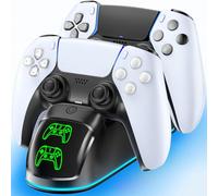 RGB Base de Carga para PS5, 2H Rápido Cargador de Mando PS5 Originales & Edge, Placas Frontales con Iluminación LED & RGB, Estación de Carga para PS 5 - Negro