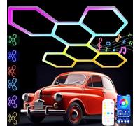 RGB Hexagonales Luces Garaje Luz De Garaje Hexagonal Rgb,Luz Hexagonal Led Techo Garaje 358 +Modelo Música Mando a Distancia cochera Belleza del coche,luz Nido De Abeja Neon Led Garage,RGB,6 HEX