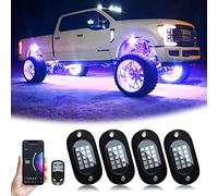 RGB LED Rock Light,60 LED de Alto Brillo Kit de neón a Prueba de Agua de la luz del Coche con Control de App/RF luz de la Roca de 16 Millones de Colores para SUV vehículos Todo Terreno,DC 12V （4 pcs）