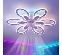 RGB Ventilador De Techo Con Luz 65cm Flor Reversible Lampara Ventilador Techo Mando A Distancia Silencioso Regulable Smart Ceiling Fan with Light 6 Velocidades Blanco 7 Palas Para Dormitorio-White