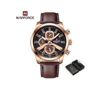 (RGBDBN-BOX)2022 Relojes para hombre NAVIFORCE Correa de cuero Calendario Reloj de cuarzo Militar Impermeable