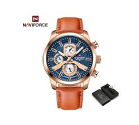 (RGBEO-BOX)2022 Relojes para hombre NAVIFORCE Correa de cuero Calendario Reloj de cuarzo Militar Impermeable