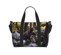rge and Small Black Bears - Bolsa de lona con estampado de osos negros, bolsa de hombro portátil, adecuada para fitness, viajes, etc.