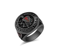 RGEMCY Anillo de acero inoxidable con sello cristiano de acero inoxidable para hombre de Efesios 6:13-17 con diseño de cruz roja de caballeros templarios poniendo toda la armadura de Dios, Metal, Sin