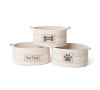 RGI Home Juego de 3 cestas de almacenamiento de juguetes para perros, cestas ovaladas de cuerda de tela para almacenamiento y organización de mascotas y hogar, varios tamaños, gris carbón sobre marfil