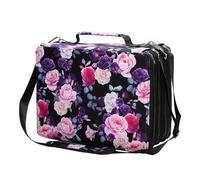 RGYBAO 168/224 ranuras grande de cuero con correa para el hombro, marcadores de arte multicapa, bolsa de transporte, organizadores de marcadores, Estampado De Flores, 34*28*11cm, 168 agujeros