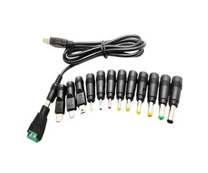 RGYBAO Adaptador de carga de alimentación USB de 1,5 m a 5,5 x 2,1 mm con 13 conectores para cámaras, impresora, router, luz LED, altavoces, cable de carga tipo C