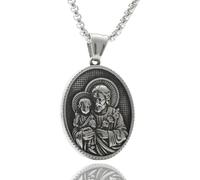RGYBAO Collar con colgante religioso de acero inoxidable para hombre con cadena de cuello con diseño religioso, 26 x 36 mm, acero de titanio, sin piedras preciosas, 26x36mm, acero de titanio, No es