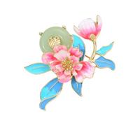 RGYBAO Elegante broche de flor de peonía para mujer con adornos esmaltados y perlas, accesorio de joyería para banquetes o fiestas, 6x4cm, Metal, No es una piedra preciosa