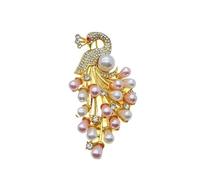 RGYBAO Elegante broche de pavos reales para mujer, diseño de diamantes de imitación y perlas, accesorio de moda para bodas y cumpleaños, 4*7cm, Metal, No es una piedra preciosa