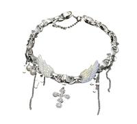 RGYBAO Elegante gargantilla ajustable de cadena de clavícula con ala angélica y crucifijo, joyería para niñas y mujeres