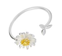 RGYBAO Elegantes anillos de flores dulces para mujer, materiales de latón resistente, en forma de crisantemo, piezas de joyería ajustables, 0.87cm, Latón, Sin piedras preciosas