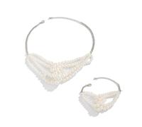 RGYBAO Juego de 2 piezas de collar y pulsera de perlas multicapa elegantes con nudos dobles, joyería hecha a mano, accesorios de cuentas para mujer, Necklace: 36+7cm, Earrings: 16+5cm, cuentas, No es