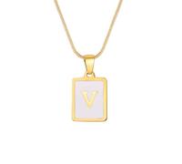 RGYBAO Modern Styles - Collar con colgante de letra de acero inoxidable con textura cuadrada blanca, joyería para entusiastas de la moda, 1.23x1.8cm, Acero inoxidable, No es una piedra preciosa