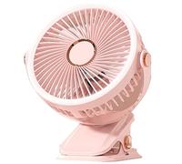 RGYBAO Ventilador de clip alimentado por USB/batería con lámpara de noche, abrazadera fuerte, ventilador pequeño, 3 velocidades, flujo de aire, ventilador de escritorio silencioso para oficina y hogar