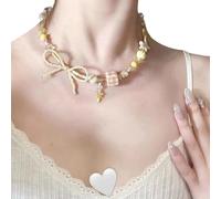 RGYBAO Vibrante collar con lazo de mariposa de dopamina, joyería de cuentas coloridas para mujer, cadena ligera para el cuello para atuendos diarios, 24cm, cuentas, No es una piedra preciosa