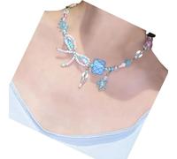 RGYBAO Vibrante collar con lazo de mariposa de dopamina, joyería de cuentas coloridas para mujer, cadena ligera para el cuello para atuendos diarios, 24cm, cuentas, No es una piedra preciosa