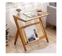 RGZFYH Side Mesa Auxiliar con Tapa de Vidrio de bambú con revistero, Mesa Auxiliar en Forma de Z, mesita de Noche Delgada Moderna para Sala de Estar Dormitorio Espacio pequeño Mesa de Sofá