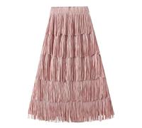 RGZFYH Women Faldas Plisadas con Flecos para Mujer, Falda Midi en Capas de Cintura Alta, Falda Larga con borlas y Volantes de Hadas Tulle Skirt