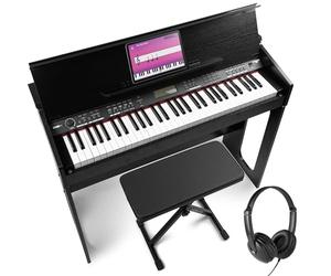 RhapsodyDP61 - Teclado digital para piano E, 61 teclas, soporte para mueble, banqueta y auriculares, piano con respuesta táctil, 300 sonidos/ritmos, 80 demos, efectos, acordes, midi, conexión sustain