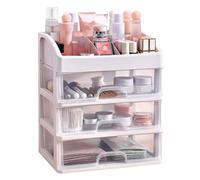 Rhawuy 3 Tier Makeup Organizer with Drawers | Transparent Cosmetic Storage Box for Vanity/Bathroom/Desk | Multifunctional Display Case for Jewelry & Stationery
