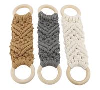 Rhawuy Macrame Towel Holder 3PCS | Hand Woven Cotton Rope & Wooden Rings | Decorative Towel Hanger for Kitchen/Bathroom/Hotel | Multi - Functional Storage Solution