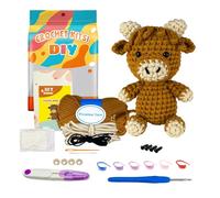 RHBTH Kit de introducción a ganchillo (para principiantes), amarillo-marrón, vaca escocesa, juego de punto, kit para niños y adultos