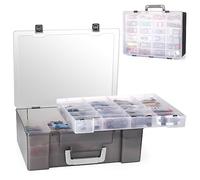 RHCOM - Caja de juguetes con 72 compartimentos, compatible con coches Hot Wheels, Matchbox, minijuguetes y muñecas pequeñas, deja ver el interior, 3 bandejas extraíbles (negro)