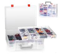 RHCOM - Caja de juguetes con 72 compartimentos, compatible con coches Hot Wheels, Matchbox, minijuguetes y muñecas pequeñas, deja ver el interior, 3 bandejas extraíbles (transparente)