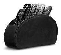 RHCSZ Soporte de cuero para control remoto con 5 compartimentos, organizador de escritorio para controlador, gafas y reproductor multimedia, almacenamiento de bolígrafos (negro)